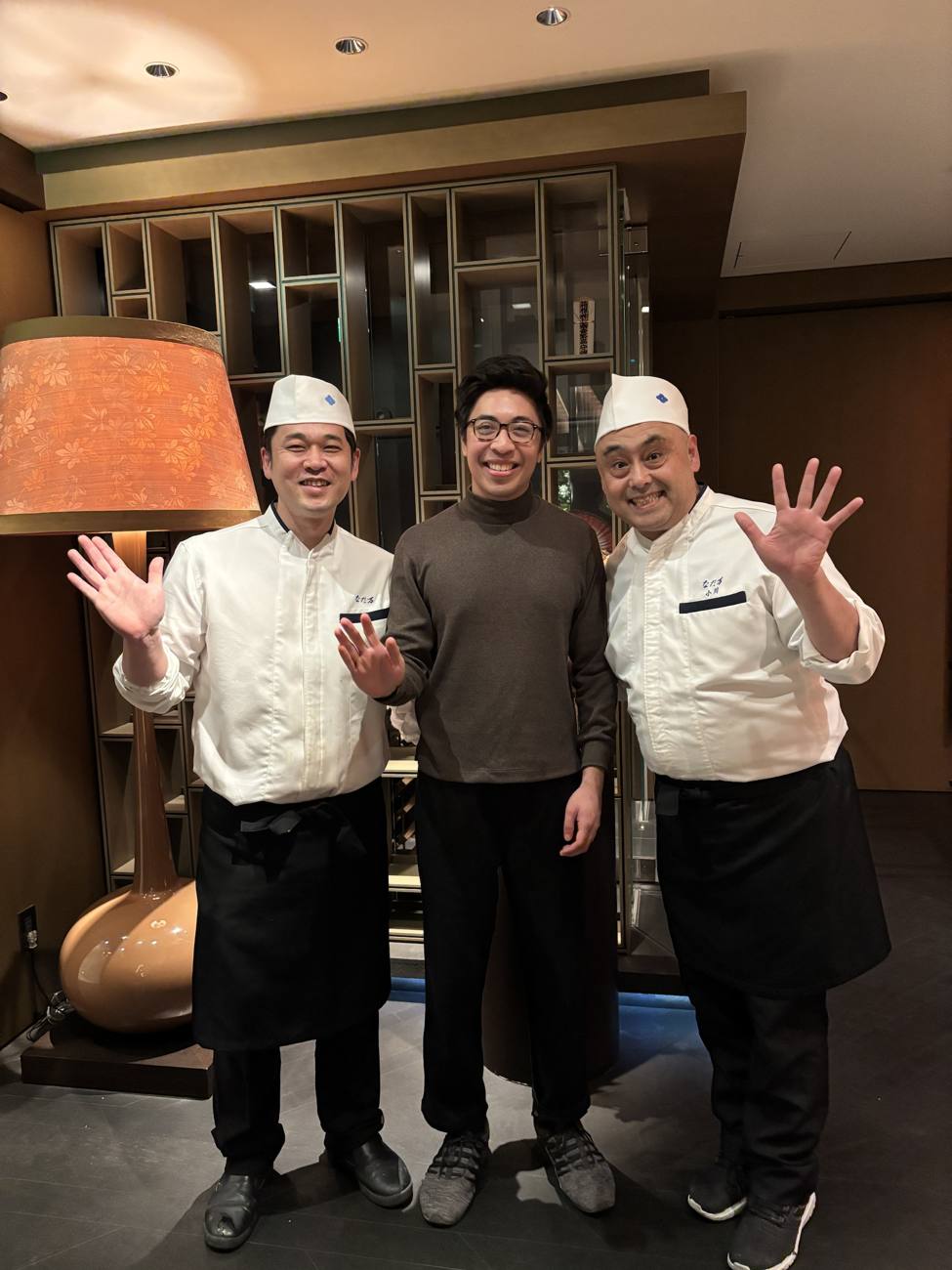 Michael with two chefs at Nadaman, Shangri-La Tokyo