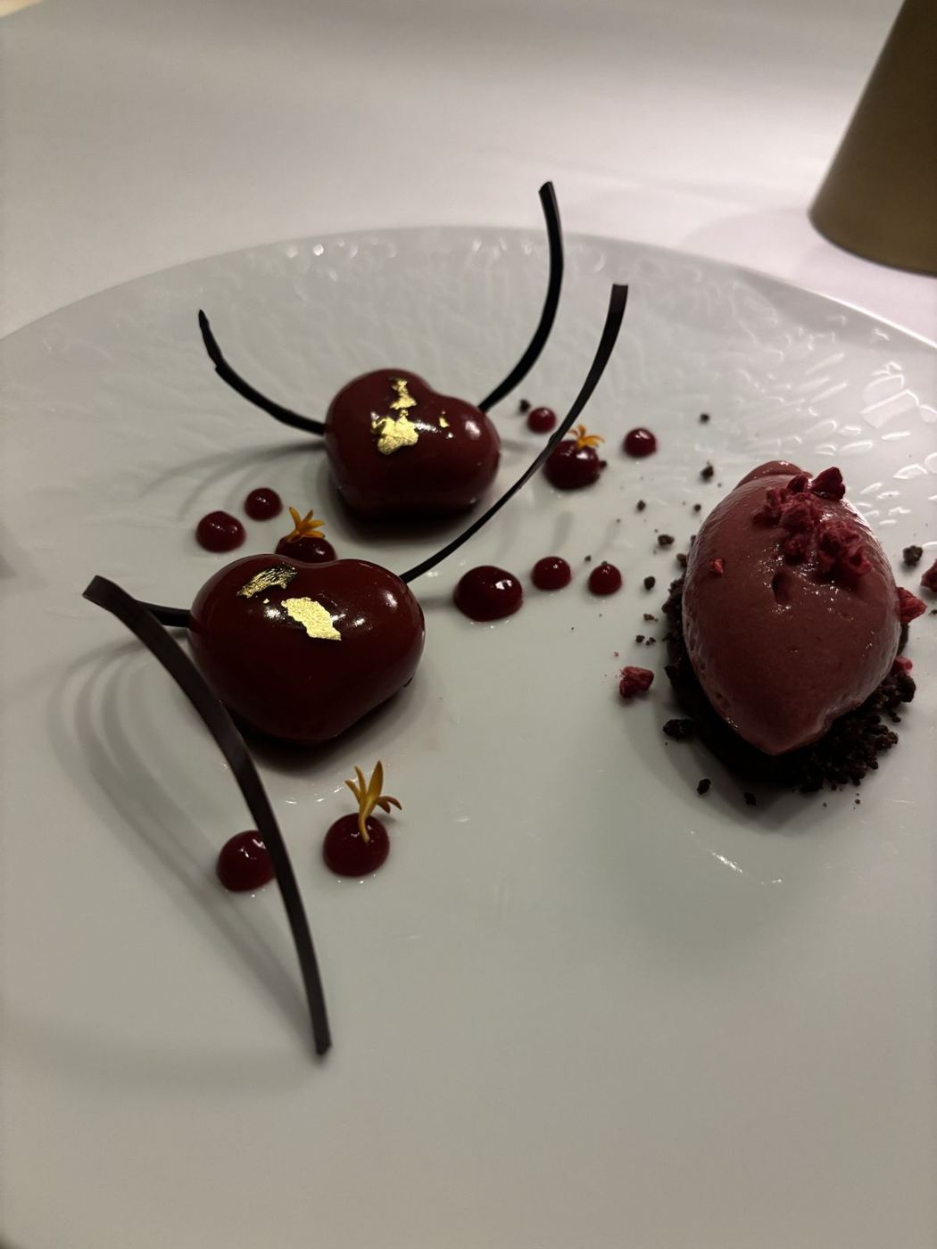 The heart-shaped raspberry mousse